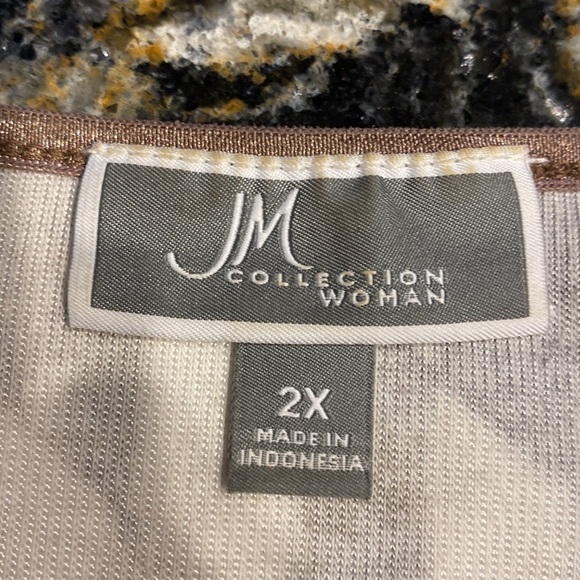 P womens JM Collection casual brown stretch 3/4 sleeve plus size top 2X - Picture 3 of 4